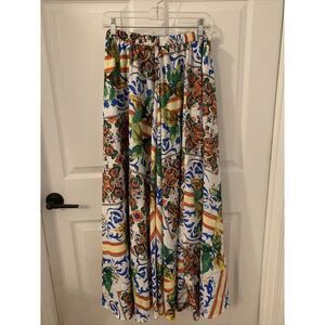 Flint and Moss Colorful Print Pattern Maxi Skirt Size Medium Boho Festival Gypsy